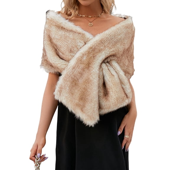 Women'S Faux Fur Shawl Wrap Cape Artificial Wool Beige One Size