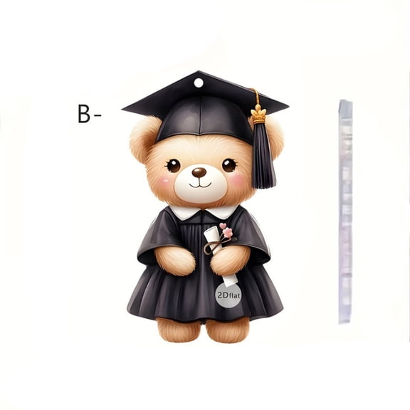 Graduation Bear 2D Acrylic Keychain, Cute Graduation Gift Keyring