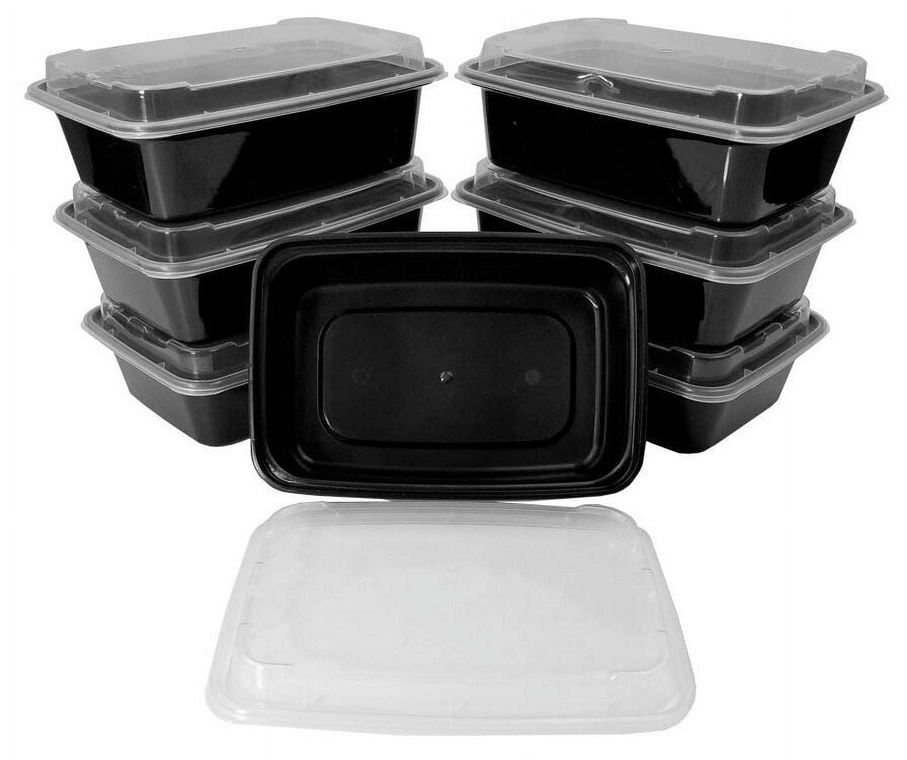 Leyso TO-B Set of 200 Black Base 2 compartment Microwavable Food Containers  with Lids (24 Oz)