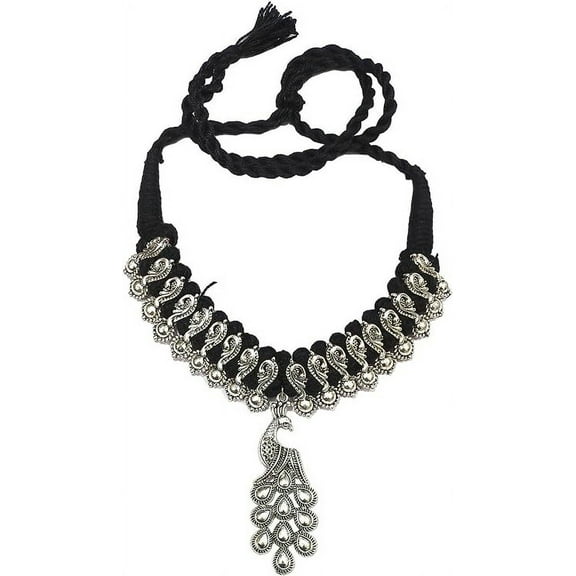 Black Necklace choker with statement Pendant Tribal inspired Black and Silver Jewelry for women Handcrafted beaded chokers with bold Pendant