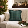 thumbnail image 7 of Kuokaa Dark Green Red Plaid Ruffle Pillow Cover, Christmas Checkered Throw Cushion Case for Sofa, Cover Only, 7 of 7