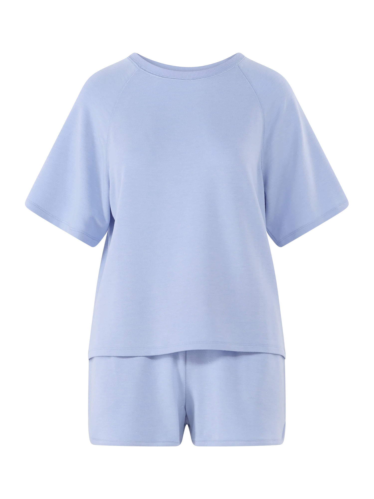 Joyspun Women's French Terry Short Sleeve Top and Shorts Set, 2-Piece, Sizes XS-3X