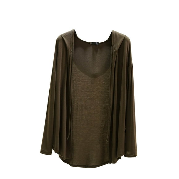 aidice Plus Size Cardigan for Women Summer Thin Hooded Drawstring Long Sleeve Soft Open Front Outerwear