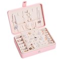 thumbnail image 3 of Jewellery Organizer Waterproof Display Case Leather Storage Rings Jewellery Box Gifts Double Layer Dust-proof Container Organization Pink, 3 of 6