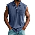 thumbnail image 3 of Goodtrade8 Athletic Mens Summer Shirts Button Tank Tops Solid Color with Pocket Casual Lapel Sleeveless Mens Shirts, 3 of 7