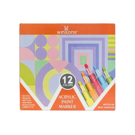 WINSONS 12-Color Acrylic Paint Pens, Water-Based Markers for Rock, Glass, Fabric, Halloween Pumpkins & More