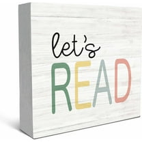 Zomyto 5"x5" Lets Read Wood Box Sign Desk Decor, Reading Nook Decor, Gifts For People Who Like To Read, Decoration, Library Decor, Nursery Shelf Decor, Reading Corner Shelf Table Decor