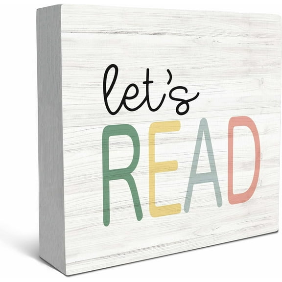 Zomyto 5"x5" Lets Read Wood Box Sign Desk Decor, Reading Nook Decor, Gifts For People Who Like To Read, Decoration, Library Decor, Nursery Shelf Decor, Reading Corner Shelf Table Decor