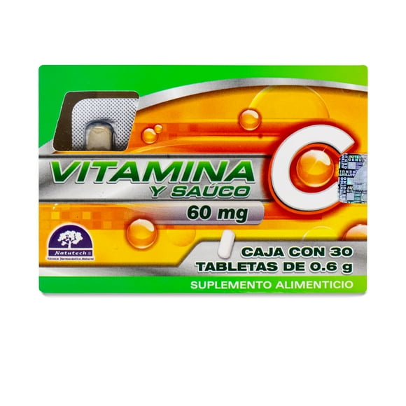 VITAMINA C Y SAUCO CAJA CON 30 TABLETAS DE 0.6G