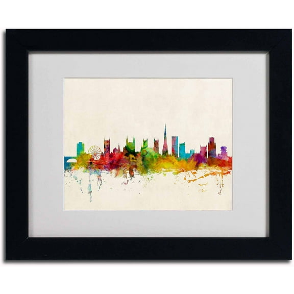 Trademark Fine Art "Bristol England Skyline III" Canvas Art by Michael Tompsett, Black Frame