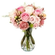 Champagne Dreams by Arabella Bouquets with Free Hand-Blown Glass Vase (Fresh-Cut Flowers, Pink, White)