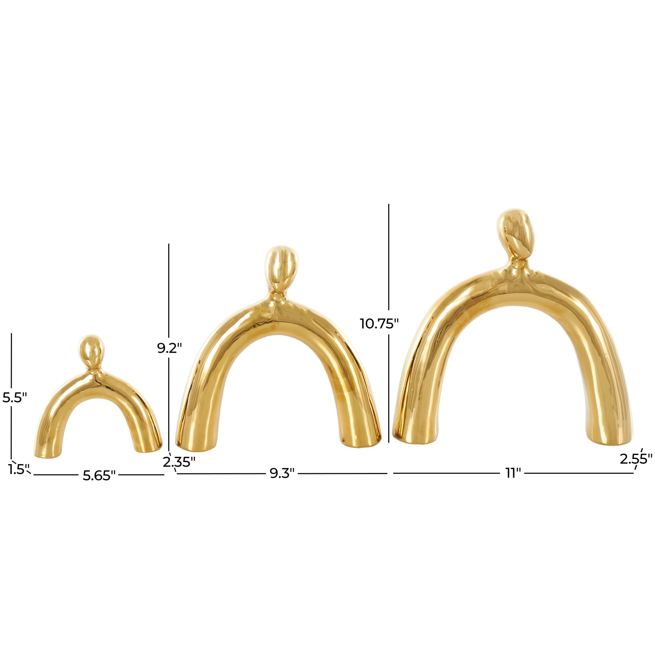 11", 9", 6"H Gold Ceramic Abstract Arched Family Sculpture, by DecMode (3 Count)