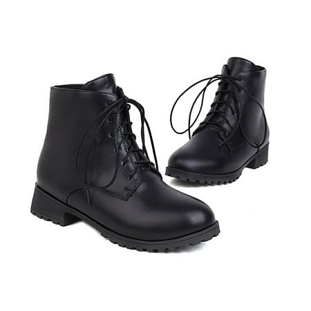 

Bnwani Winter Boots For Women Flash Deals Low Heel Shoes Lace-Up Thick Ankle-High Black Boots