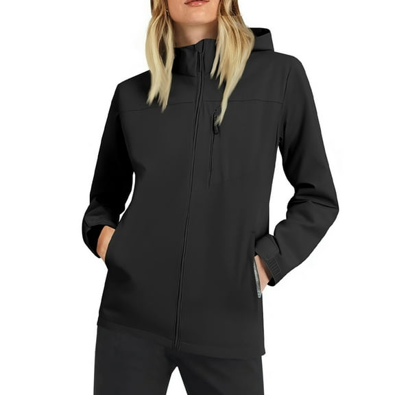 dGslk Women's Softshell Jacket Waterproof Windproof Lightweight Outdoor Hooded Coat with Zipper Pockets for Hiking Travel Black L