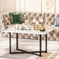 thumbnail image 3 of Cvortll Coffee Table Sets 3-Pieces, Modern Faux Marble Coffee Table with 2 Square End Side Tables, Large Sturdy Coffee Table Set for Living Room, White, 3 of 9
