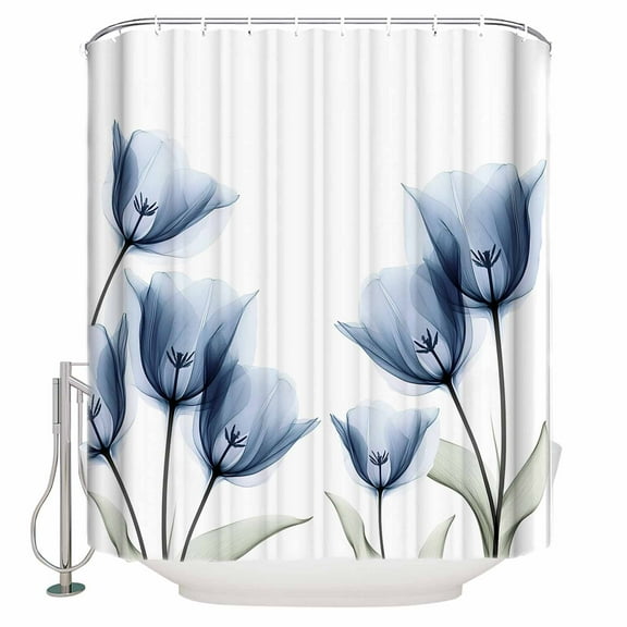 Extra Long Shower Curtain 72x96 Inch, Blue Tulip Shower Curtain Waterproof Bathroom Decor Spring Floral Pastoral Flower Aesthetics Fabric Bath Curtain Set Accessories with Hooks