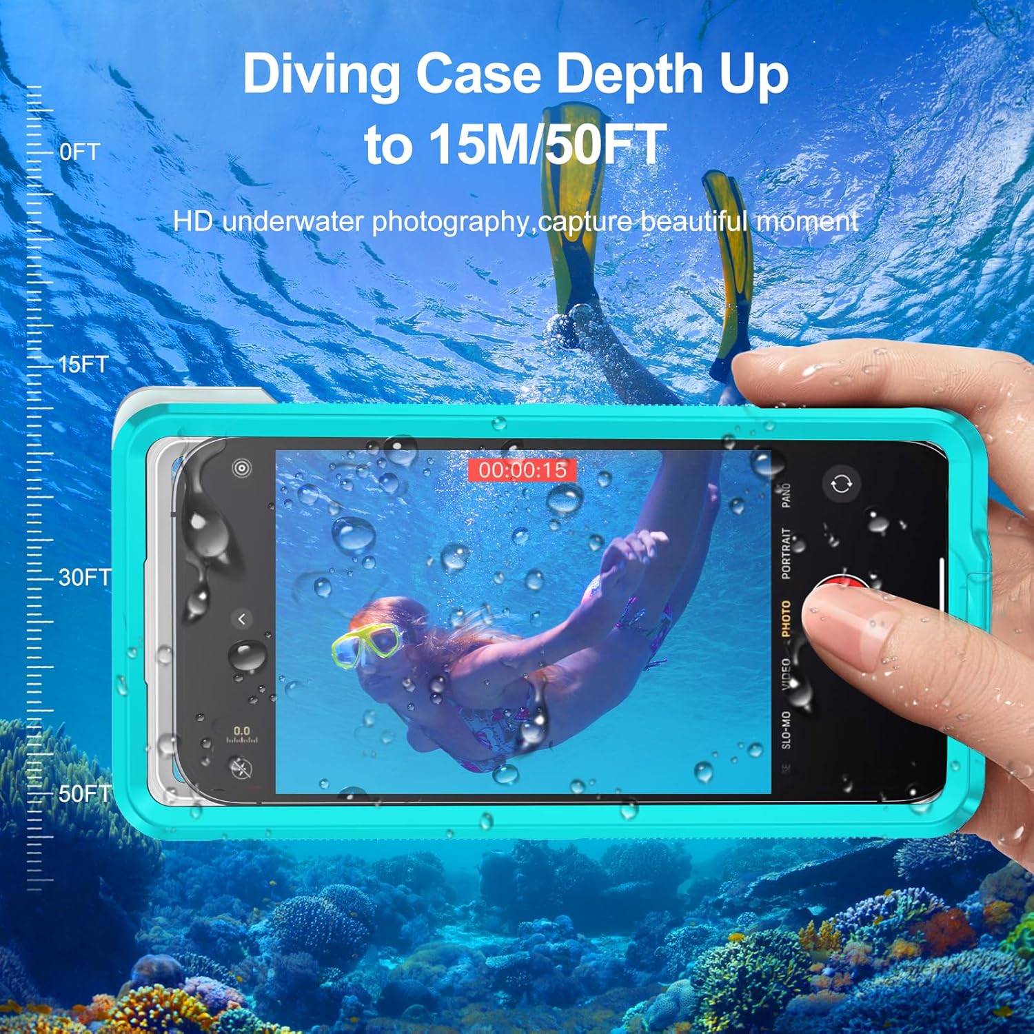 KOMI Waterproof Phone Case, Underwater Snorkeling Diving Phone Case, Universal Self-Check Water Proof Pouch Dry Bag Up to 6.9 Inch for iPhone 15/14/13/12/11/Samsung S24/S23/Google Series - Blue