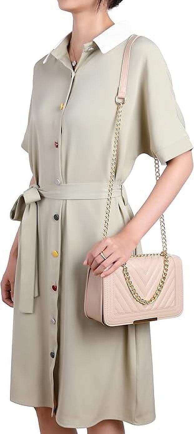 RKXQT Crossbody Bags for Women Fashion Quilted Shoulder purse with Convertible Chain Strap Classic Satchel Handbag Color: Nude-lm715