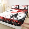 thumbnail image 3 of Homewish Ukiyoe Style Twin Sheet Sets,Jalan Samurai Twin Fitted Sheet,Red Maple Laves Flat Sheet For Men Women,Super Cozy Room Decor,3-Piece, 3 of 7