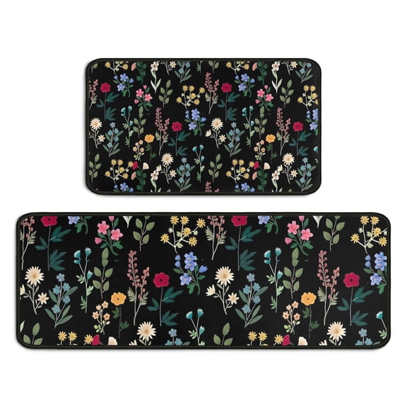 Pioneer Flower Floral Print Pattern Kitchen Rugs Sets Of 2,Anti Fatigue Kitchen Mat Rugs Non Slip Washable,Decorative Kitchen Floor Mats for Kitchen,Sink,Laundry,17"X30" 17"X47"