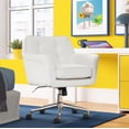 thumbnail image 2 of Serta Ashland Home Office Desk Chair with Button Tufted Mid-Back, Memory Foam Cushion and Padded Arms, Modern Vanity Armchair with Wheels for Bedroom, Chrome Metal Base, White Bonded Leather, 2 of 8