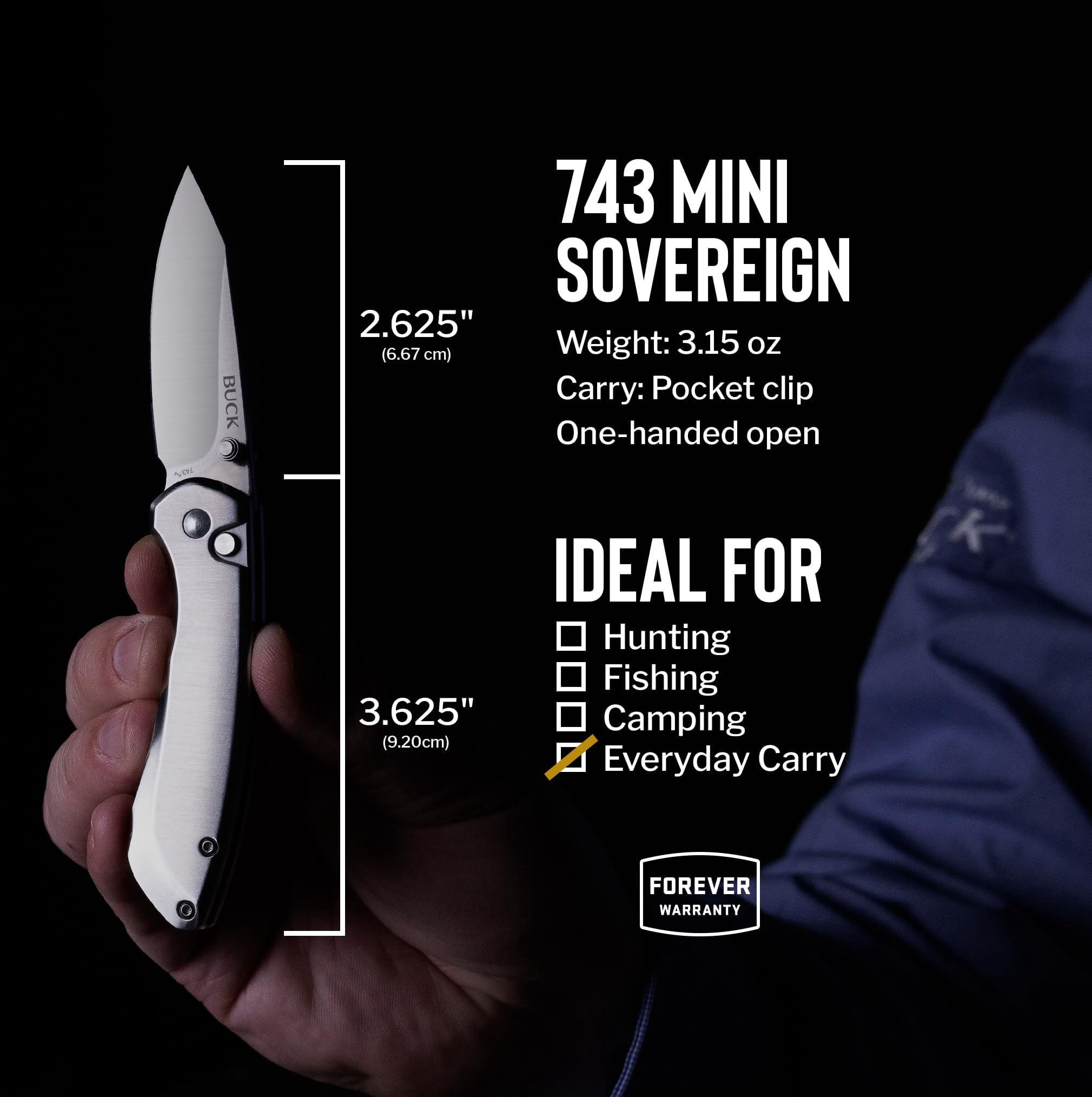 Buck Knives 743 Mini Sovereign Folding EDC Knife, 2-5/8” Pocket Knife Blade, Stainless Steel, 3.15 oz
