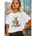 thumbnail image 6 of Women's T-Shirt Easter Rabbit Carrot Vintage Short Sleeve Casual Tee Classic Crew Neck T Shirt for Women White, XL, 6 of 7