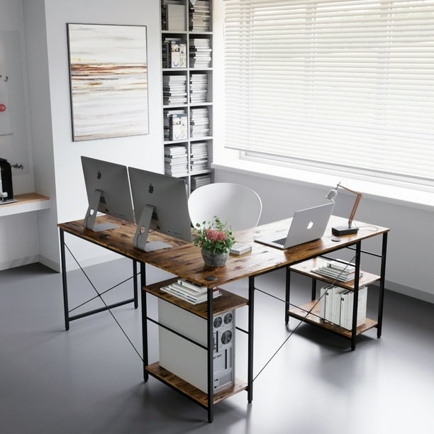 Bestier L Shaped Desk with Shelves 95.2 Inch Reversible Corner Computer