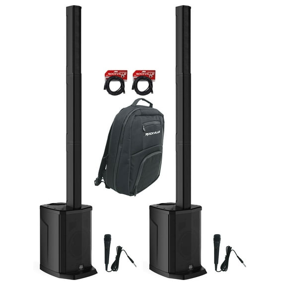 2 Gemini WPX-2000 1200w DJ/PA Line Array Speakers w/8" Subs Mics Backpack Cables