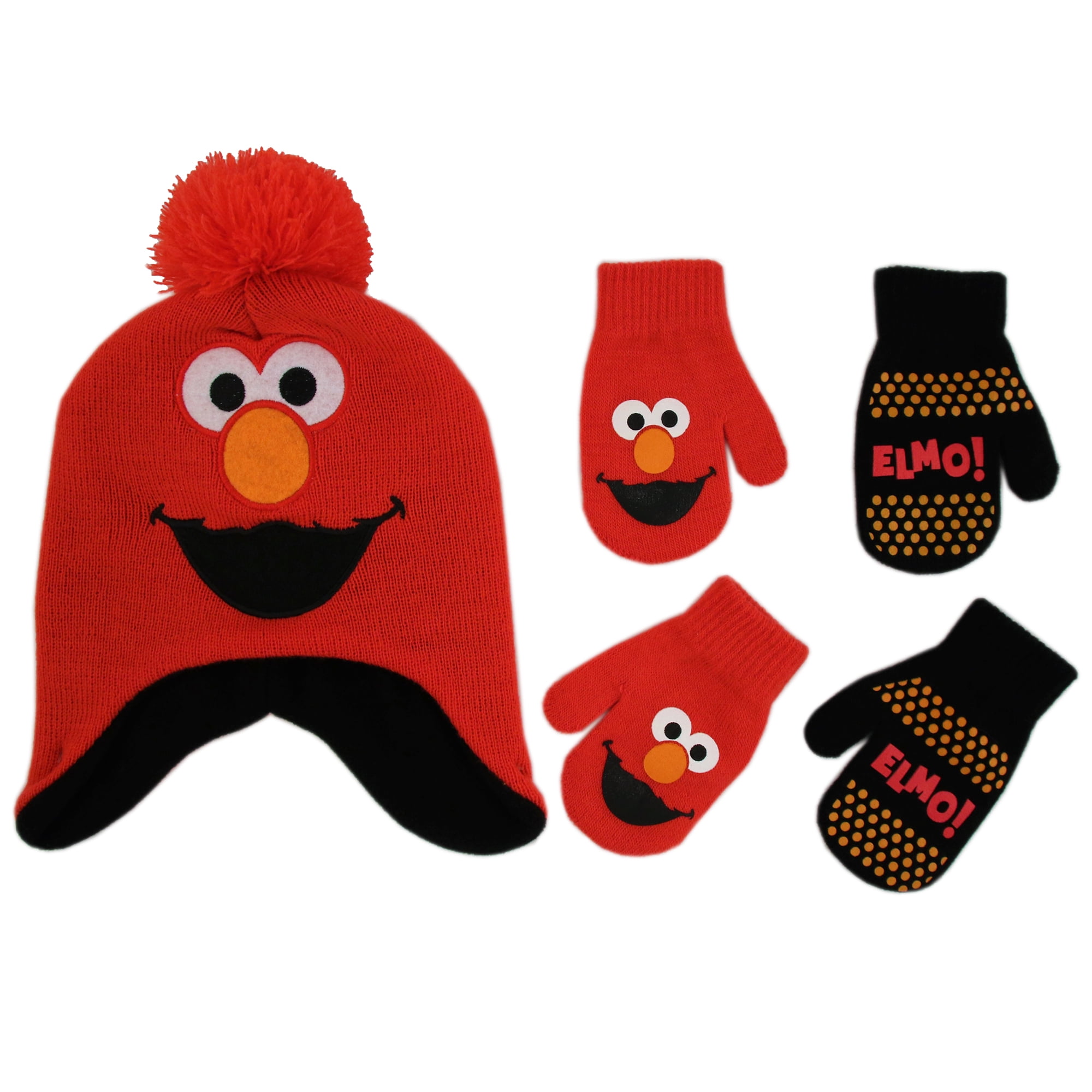 Grey/Red Sesame Street Elmo Scarf Hat and Mitten Set for Toddler Boys Age 2-4 