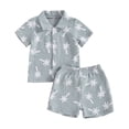 thumbnail image 3 of ANINEO Boys Summer Outfit Sets Short Sleeve Lapel Shirt And Shorts Beach Style Tropical Print Casual Two Piece For Toddler Breathable Child Clothing Sets, 3 of 9