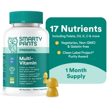 SmartyPants Prenatal Multivitamin Gummies, Folate, Wellness Supplement for Women, B12 & D3, 60 ct