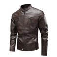 thumbnail image 2 of Rggeeun Men's Jacket Stylish Stand Collar Leather Coat Motorcycle Racing Jacket Casual Outerwear Winter Warm Coat Streetwear, 2 of 9