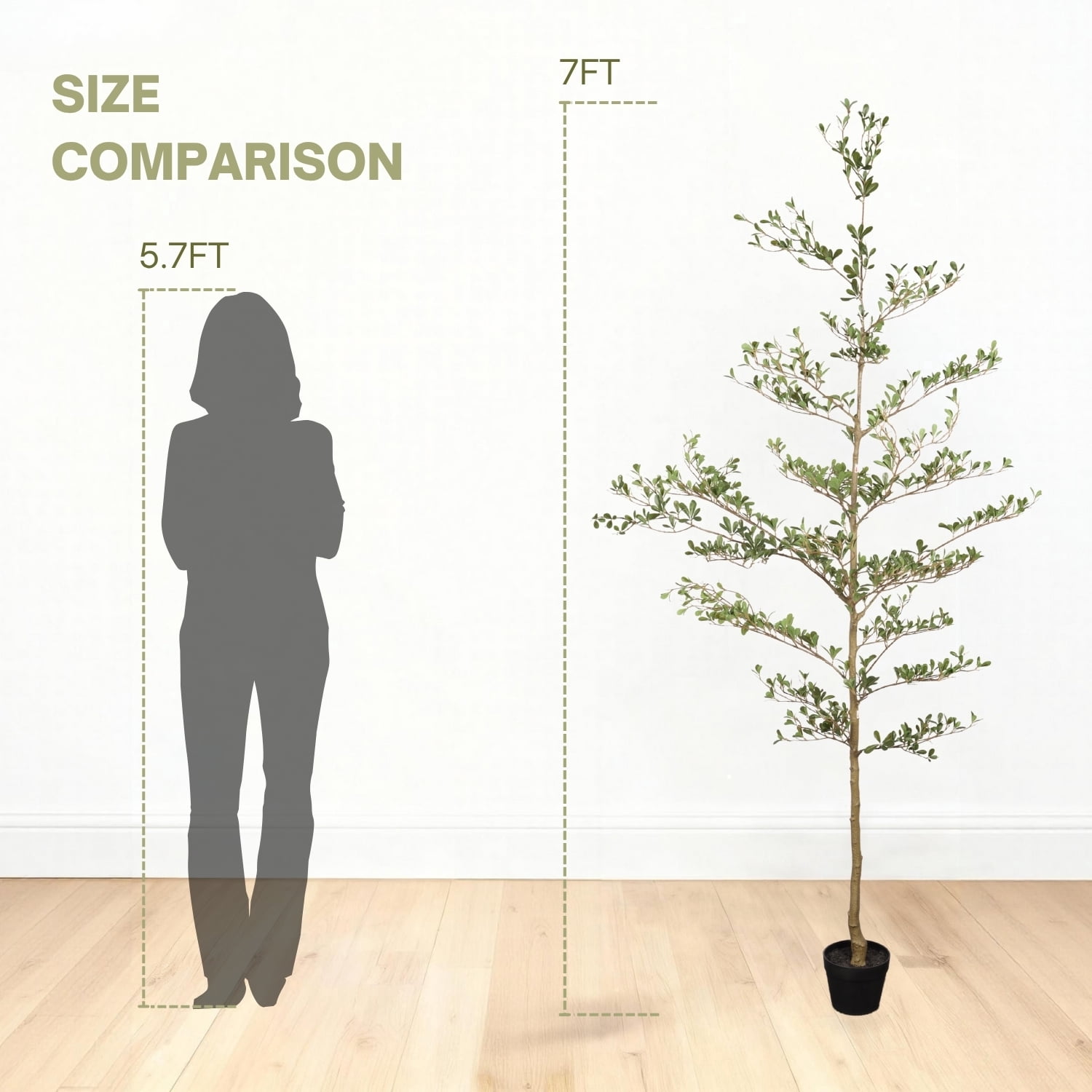 7FT Artificial Olive Tree with Black Plastic Pot,Realistic Tall Fake Plant for Indoor Home Living Room Decor