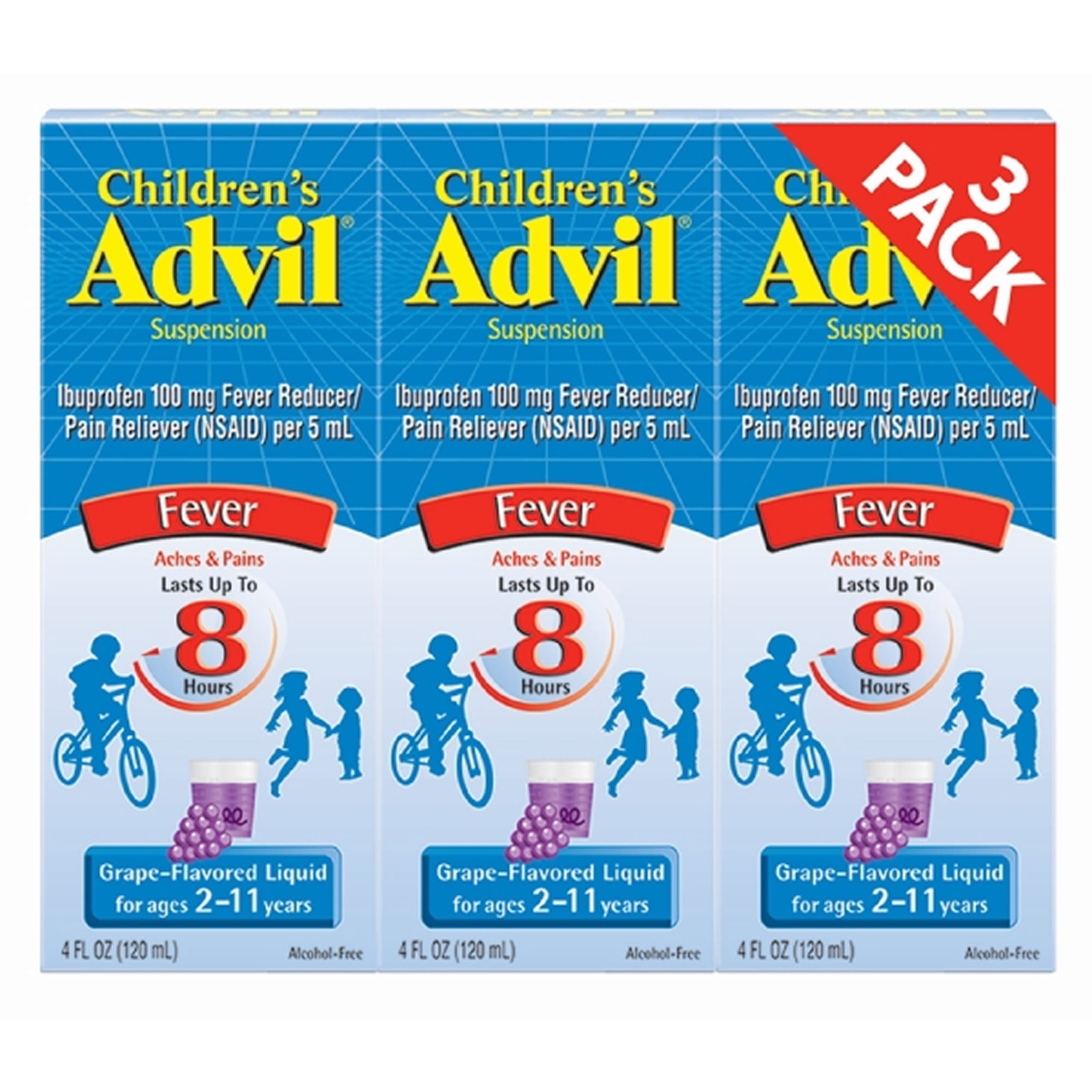 Children's Advil Suspension Ibuprofen 100mg Fast Pain Reliever and