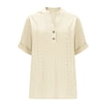 thumbnail image 5 of BSDJILFG Boho Tops for Women Summer Eyelet Shirts Dressy Short Sleeve Buttons V-Neck Soft Tunic Blouse Holiday, 5 of 8