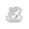 925 Sterling Silver Diamond Cluster Matching Wedding Set 1/10 Cttw