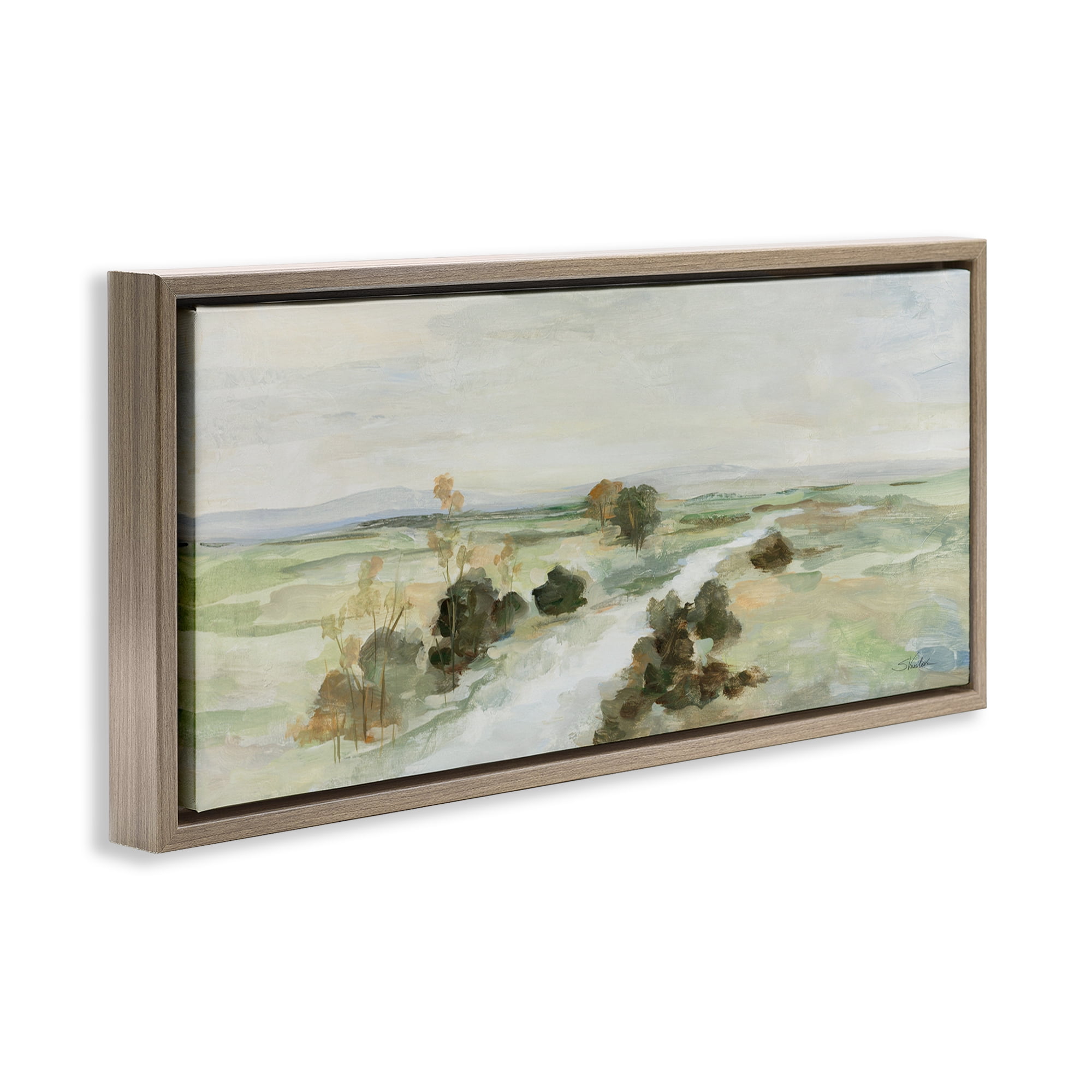 Stupell Industries Valley Creek Landscape Landscape & Nature Painting Brown Floater Framed Canvas Art Print Wall Art, 31 x 14