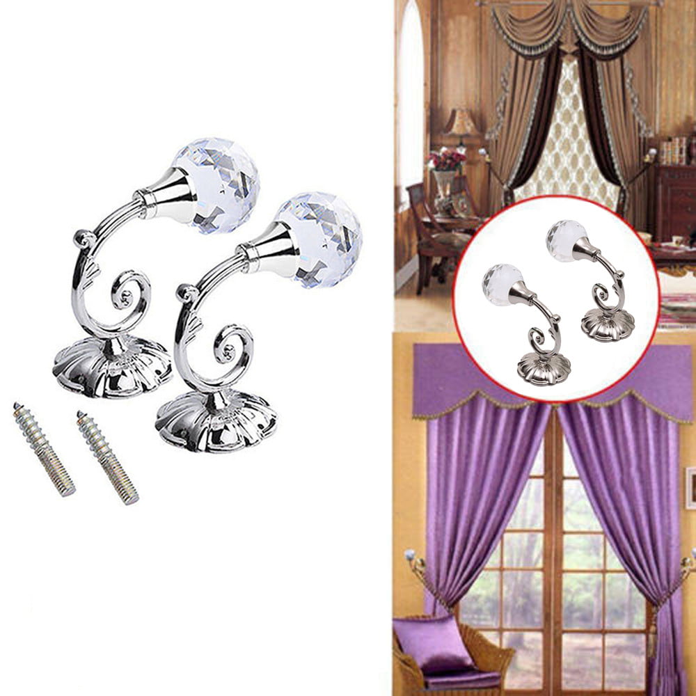 Details about   2pcs Wall Mounted Crystal Curtain Hold Chrome Tie Back Hook Tassel Holder USMA 