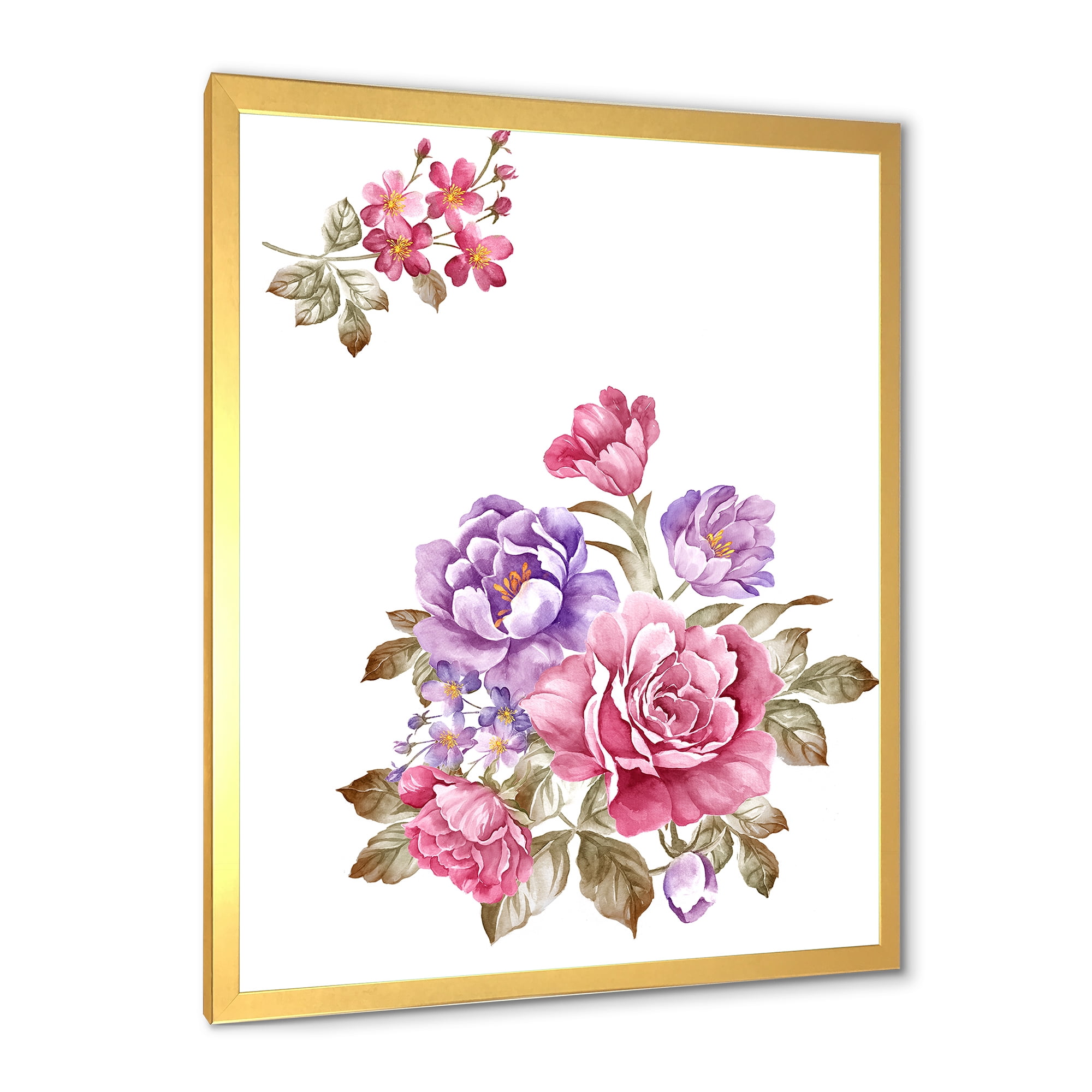 Designart 'Bouquet of Purple and Pink Flowers I' Farmhouse Framed Art Print