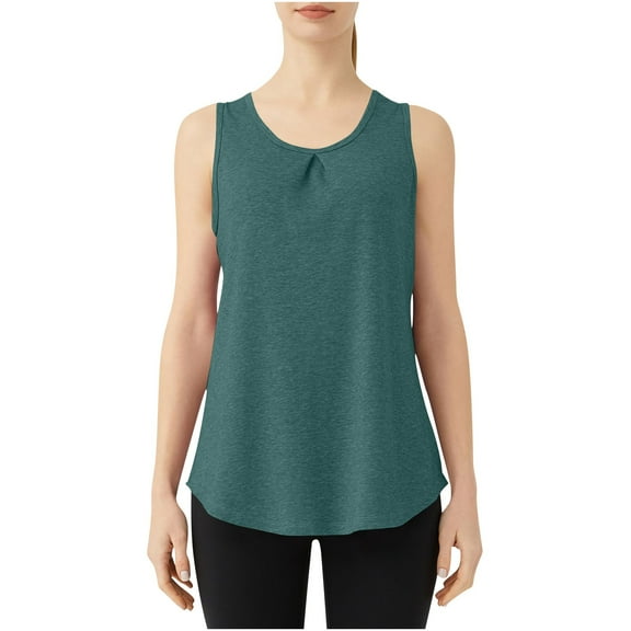 Wyobmus Womens Tank Tops Summer Sleeveless Runched Front Workout Tops Casual Lightweight Crewneck Irregular Hem Shirt Green