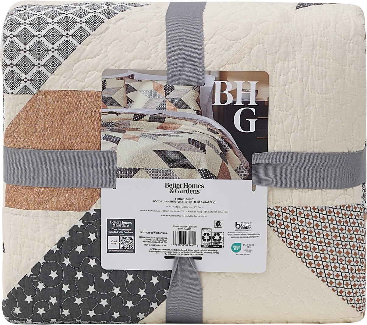 Better Homes & Gardens Starburst Patchwork Cotton Quilt, King Bedding