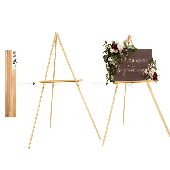 63" Foldable Tripod Display Easel Stand, Wooden Artist Easel Display Stand for Wedding Signs, Paintings, Posters Exhibition Holds Canvas up to 44 Inch