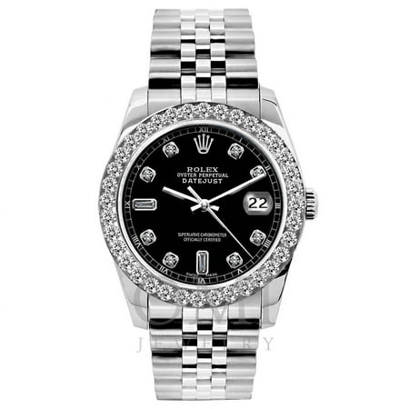 Rolex Datejust Diamond Watch, 26mm, Stainless SteelBracelet Black Dial w/ Diamond Bezel, Rolex, Adult, Female
