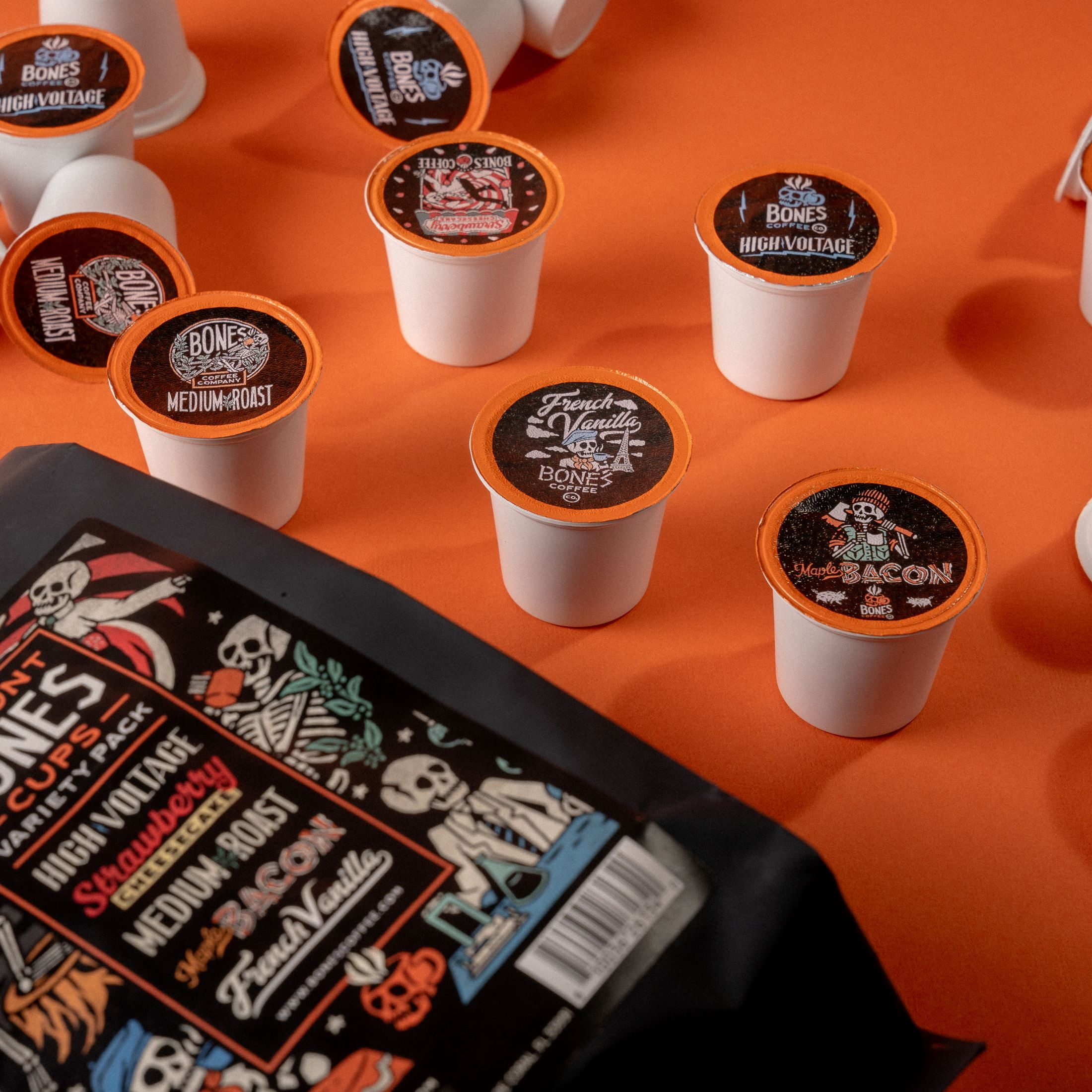 Bones Coffee Company Variety Pack Coffee Bones Cups Flavored Pods | 20 ct Single-Serve Coffee Pods Compatible with Keurig 1.0 & 2.0 Keurig Coffee Maker