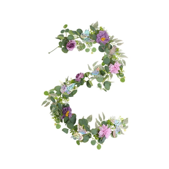 Hiroekza Artificial Flowers Garland with Butterfly 5.9FT Faux Rose Peony Eucalyptus Leaves Rattan Fake Flowers Plastic Home Garden Outdoor Wedding Decorations