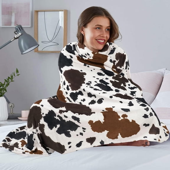 Cow Print Blanket Brown Flannel Cowhide Throw Blankets for Couch Bed Cow Gifts for Women Girls 60" x 50"