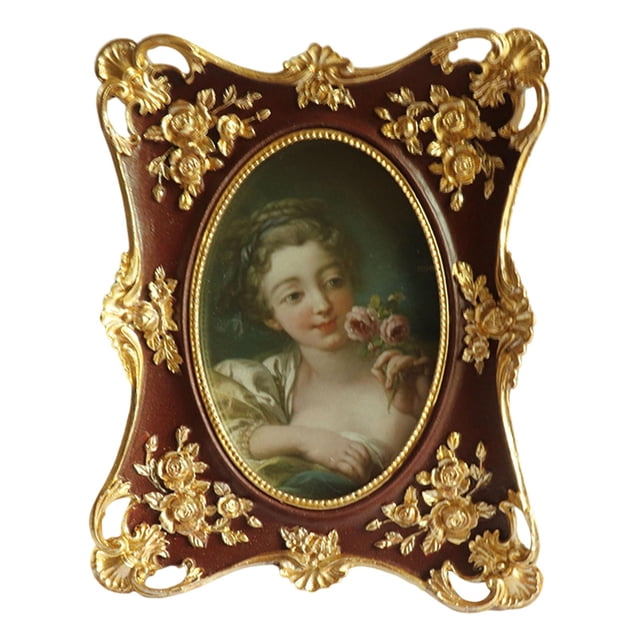 DOLITY Antique Photo Frame Display Picture Frame Desktop with Glass Front Vintage 21.5x19cm Hole Oval