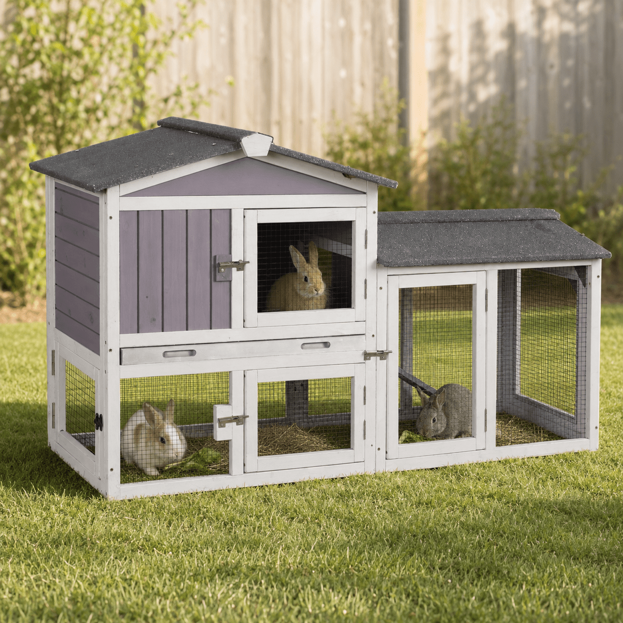 Aivituvin 55.12" 2-Story Rabbit Hutch Indoor & Outdoor, Wooden Bunny House with Enclosed Run, Pull-Out Tray