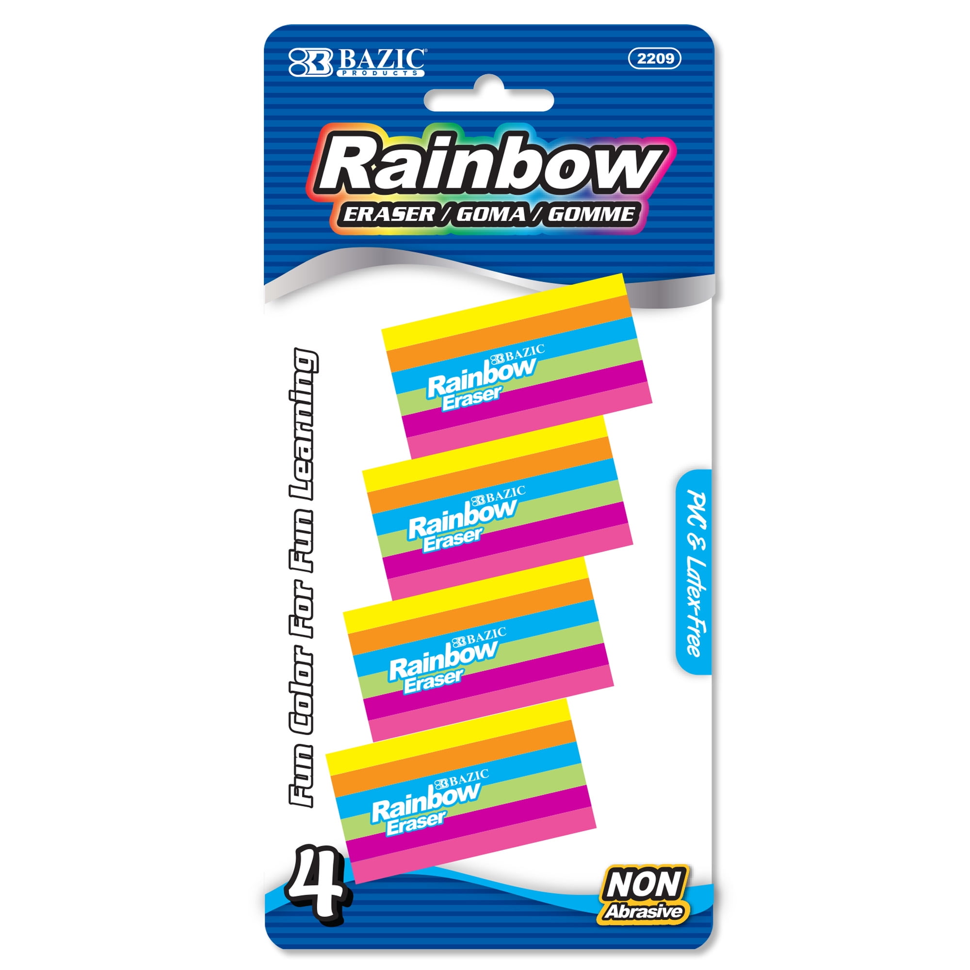 BAZIC Erasers, Rainbow Eraser, Latex Free, Large Size Block Erasers for Art Drawing School